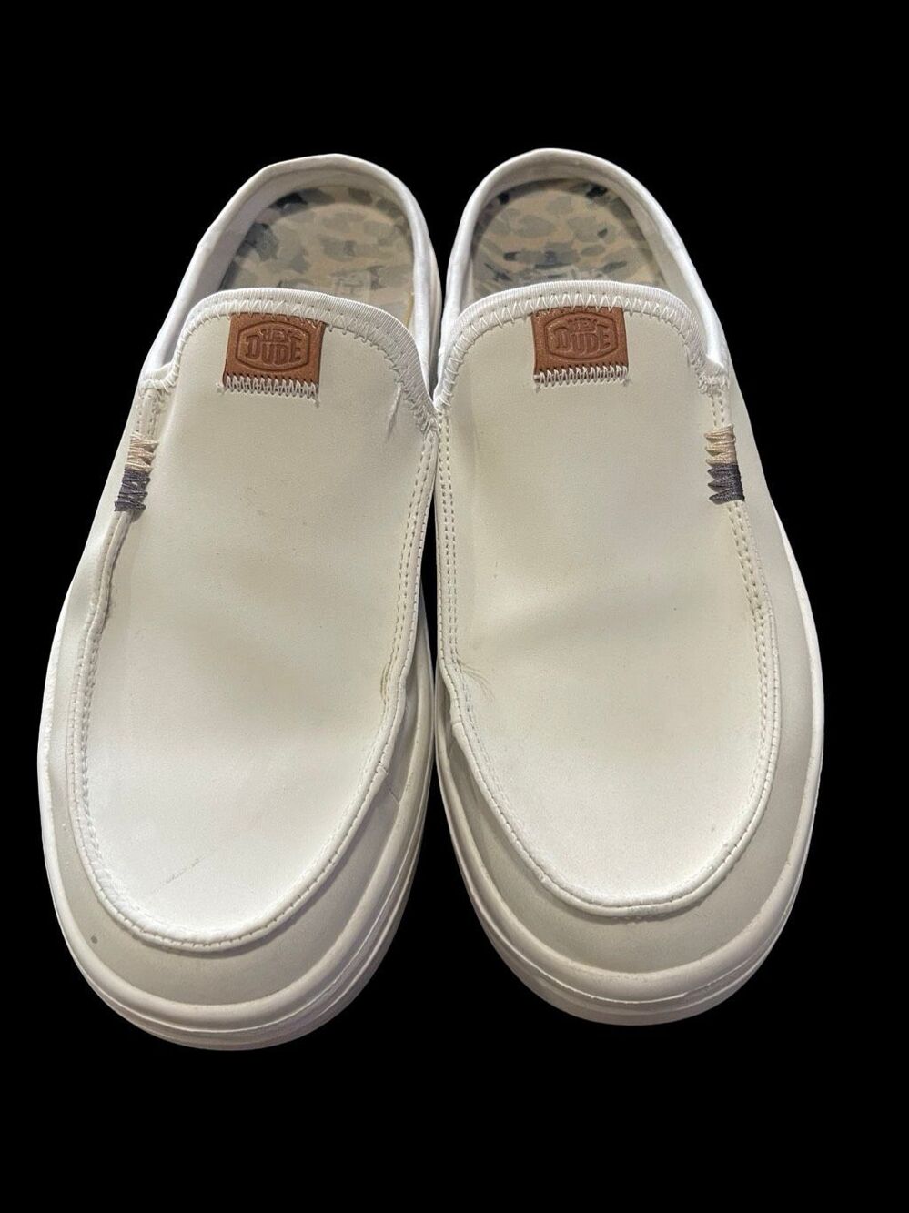 Hey Dude Womens Off White Austin Lift Classic Platform Leather Mules Size 9